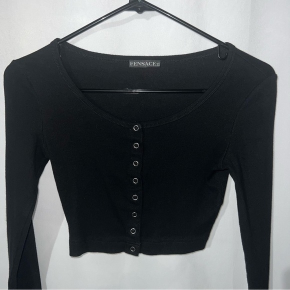 Fensace Womens Button Down Long Sleeve Crop Top Basic Knit Slim Fit Size XS - Picture 5 of 10